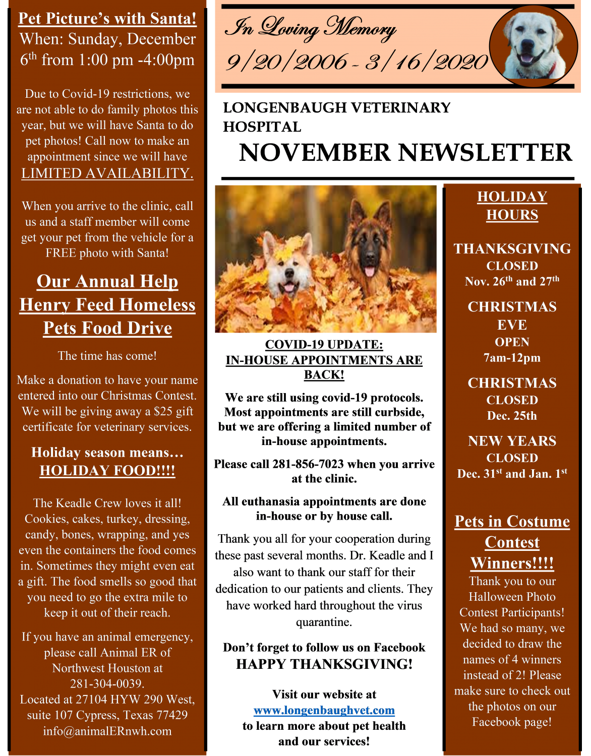 Longenbaugh Veterinary Hospital S Monthly Newsletter